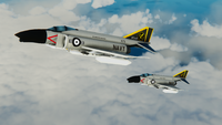 A pair of F-52Hs fly over Zokesia on a training mission, 2170s.