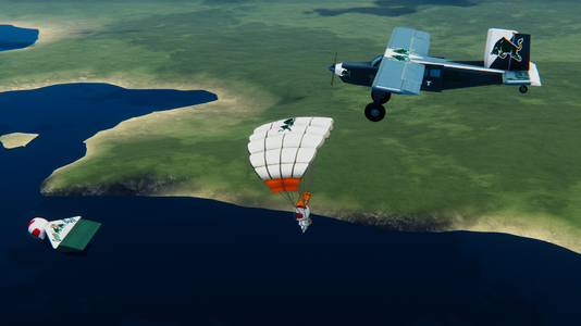 Green Bull C-7 Wheet, Flying Wing and Skydiver team in formation