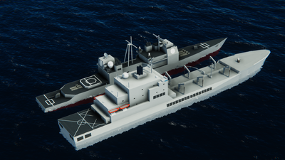 ZSNS Thatcher B. Borrsam (T-AO-3) refuels ZNS Krakain (CG-44)